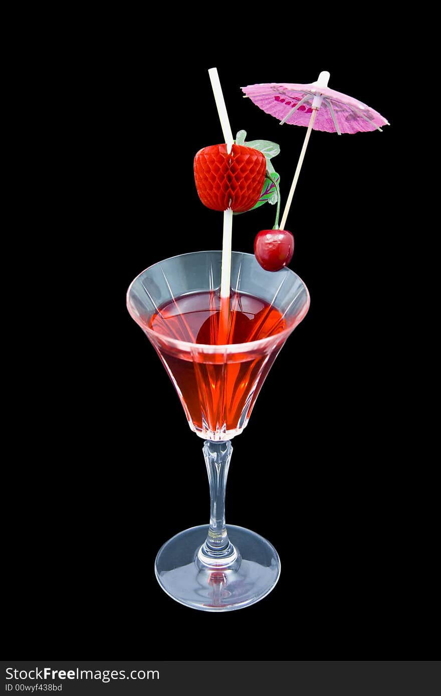 Raspberry and vodka cocktail isolated on black  blackground. Raspberry and vodka cocktail isolated on black  blackground