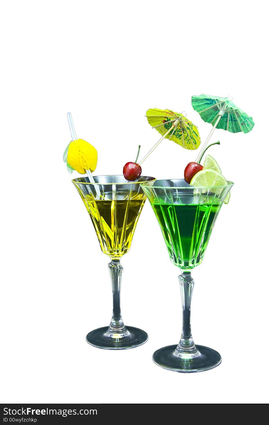 Two cocktails isolated on white background. Two cocktails isolated on white background