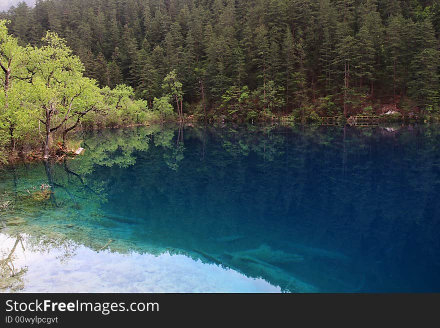 Lake in jiuzhaigou valley scene，sichuan province. Lake in jiuzhaigou valley scene，sichuan province