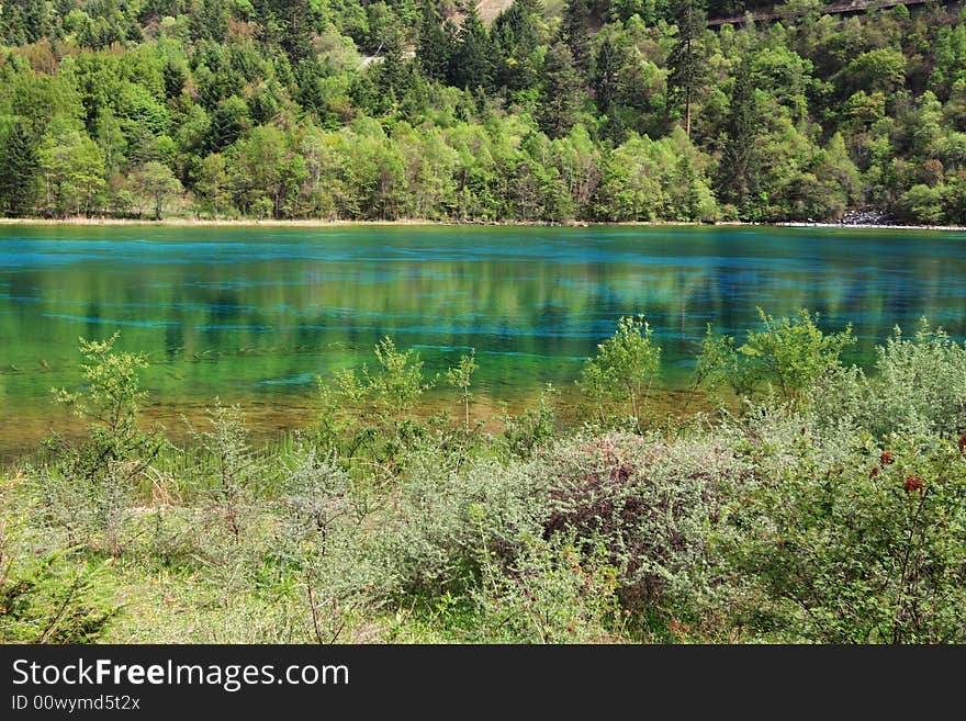 Lake in jiuzhaigou valley scene，sichuan province. Lake in jiuzhaigou valley scene，sichuan province