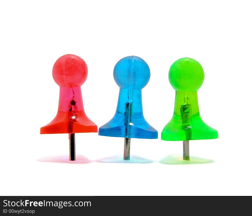 Three  thumbtack red blue and green. Three  thumbtack red blue and green