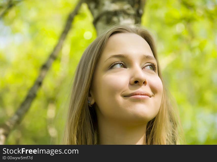 Young Blond Woman In The Forest. Young Blond Woman In The Forest