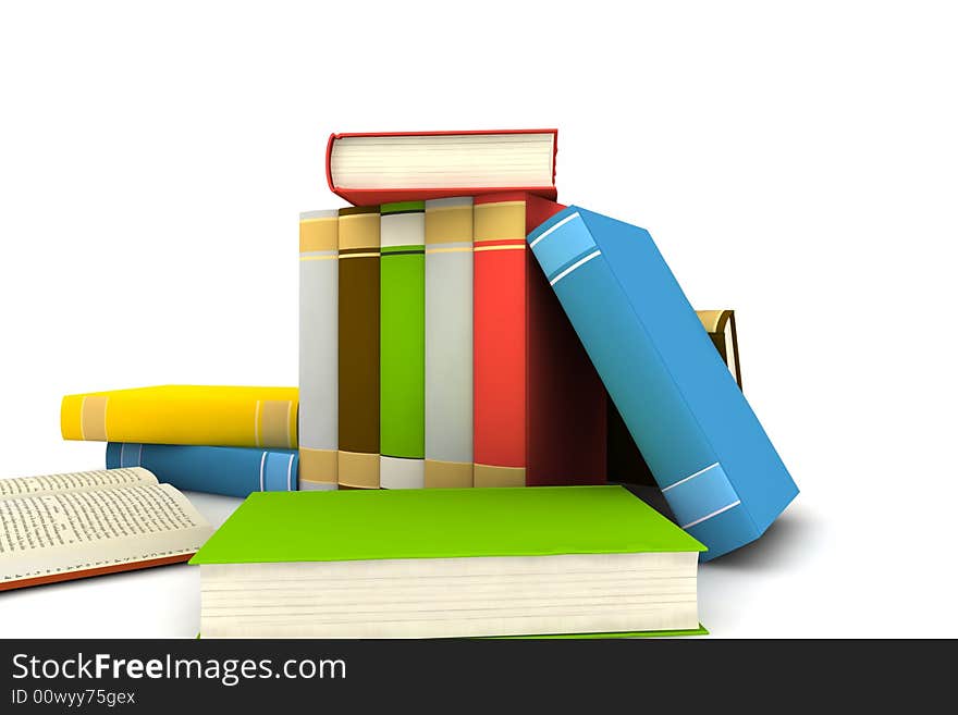 Pile of books - isolated on white background - photorealistic 3d render. Pile of books - isolated on white background - photorealistic 3d render