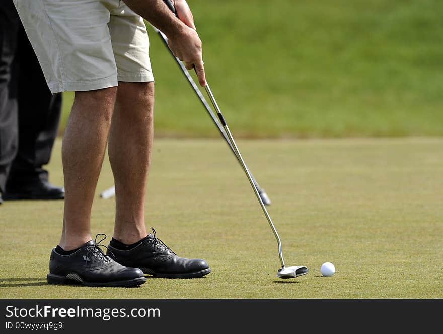 Golf player making a short putt. Golf player making a short putt