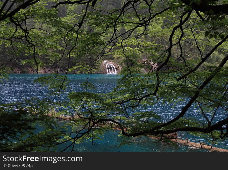 Small waterfall in jiuzhaigou valley secnic. Small waterfall in jiuzhaigou valley secnic