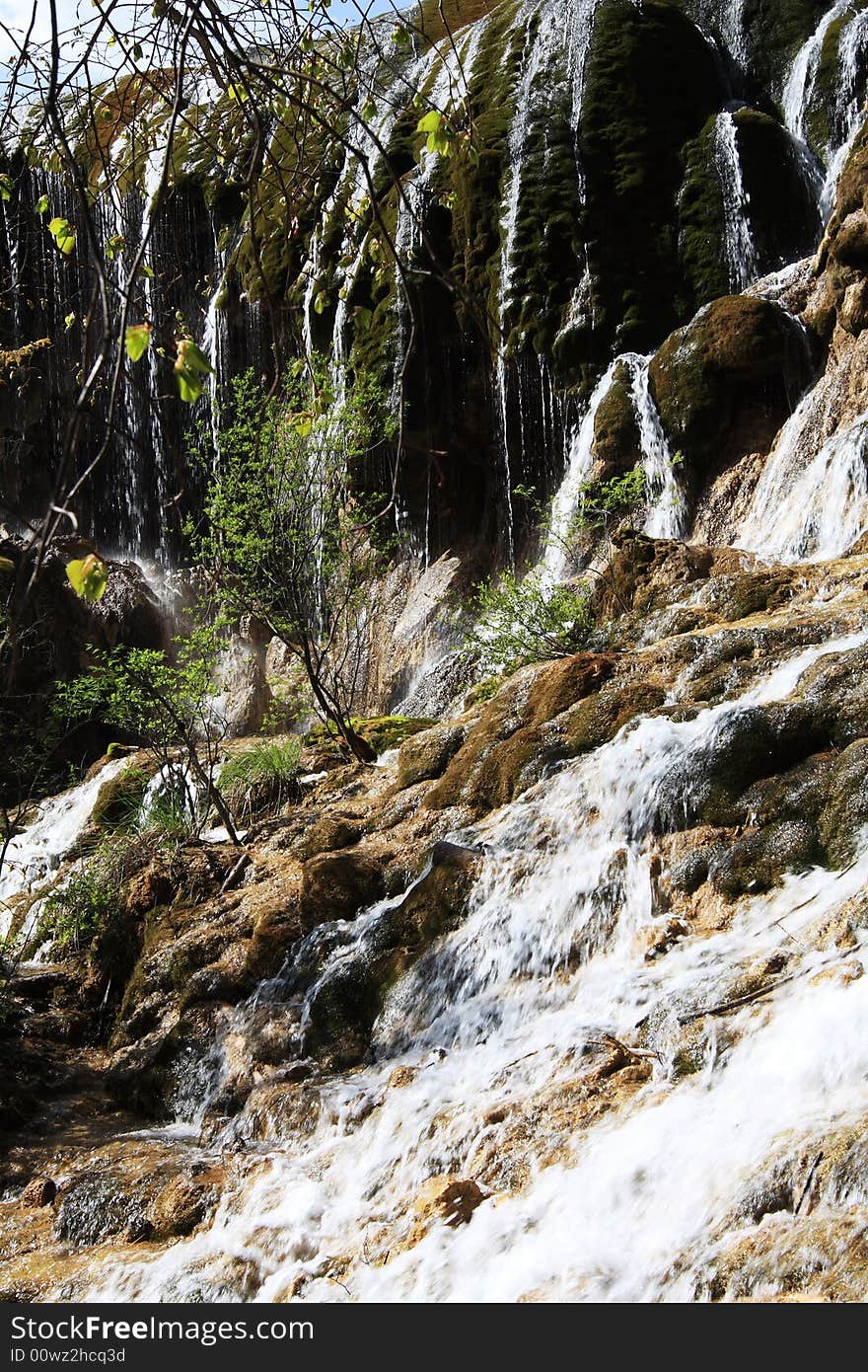 Beautiful waterfall in jiuzhaigou valley secnic，which was listed into the World Natural Heritage Catalog in 1992