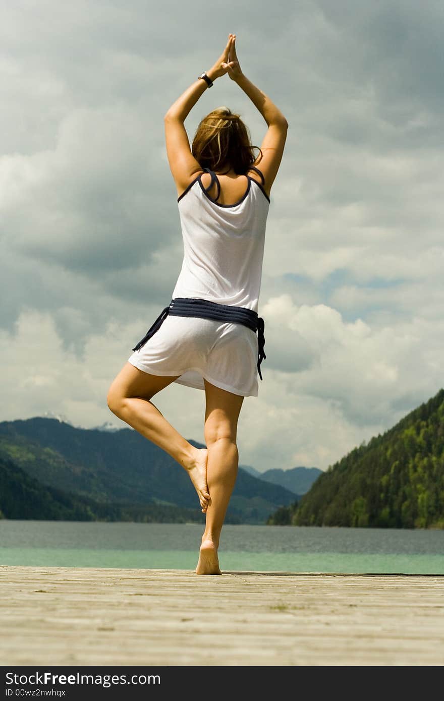 Yoga on lake