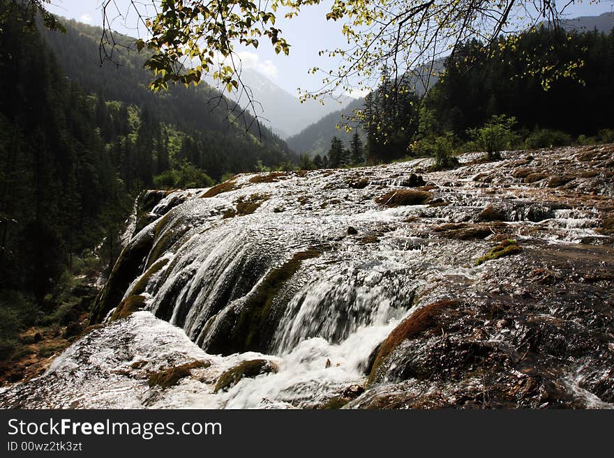 Beautiful waterfall in jiuzhaigou valley secnic，which was listed into the World Natural Heritage Catalog in 1992