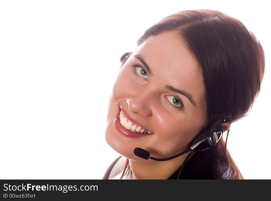 Hotline operator with headset (isolated on white)