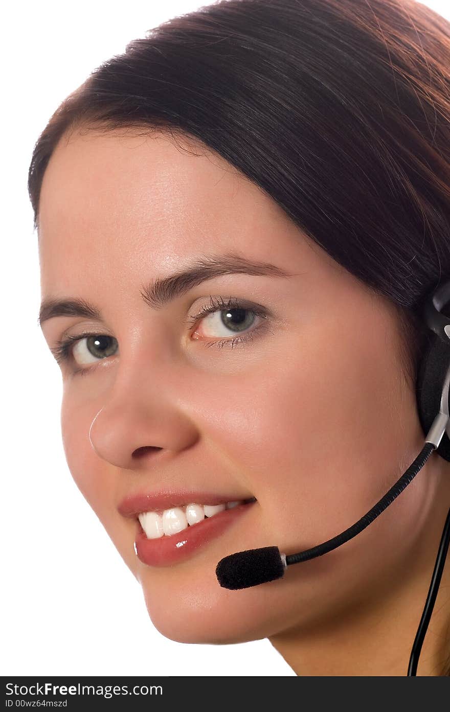 Hotline operator with headset (isolated on white)