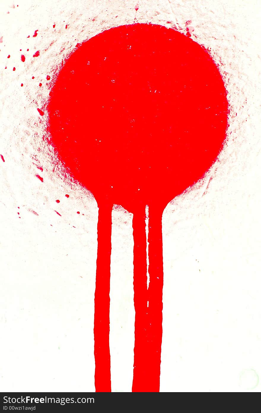 Red sprayed paint stain on white background