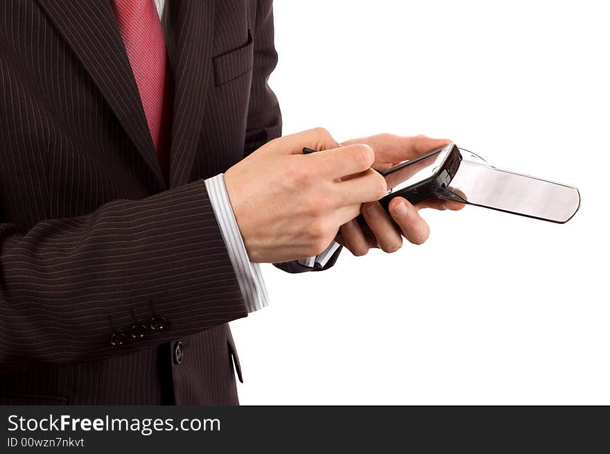 Hands of a businessman tapping on a pda