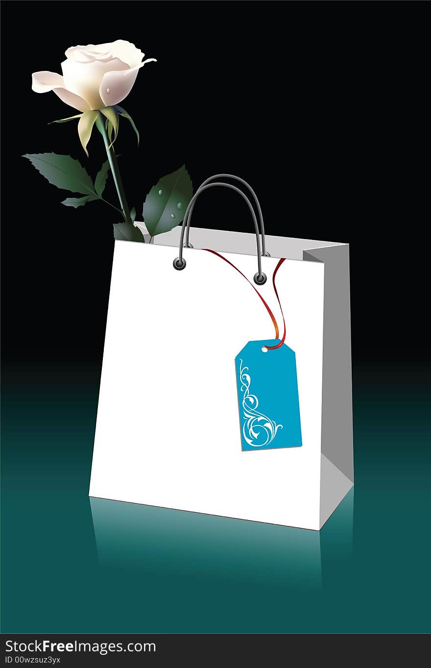 Shopping  bag with rose, vector illustration