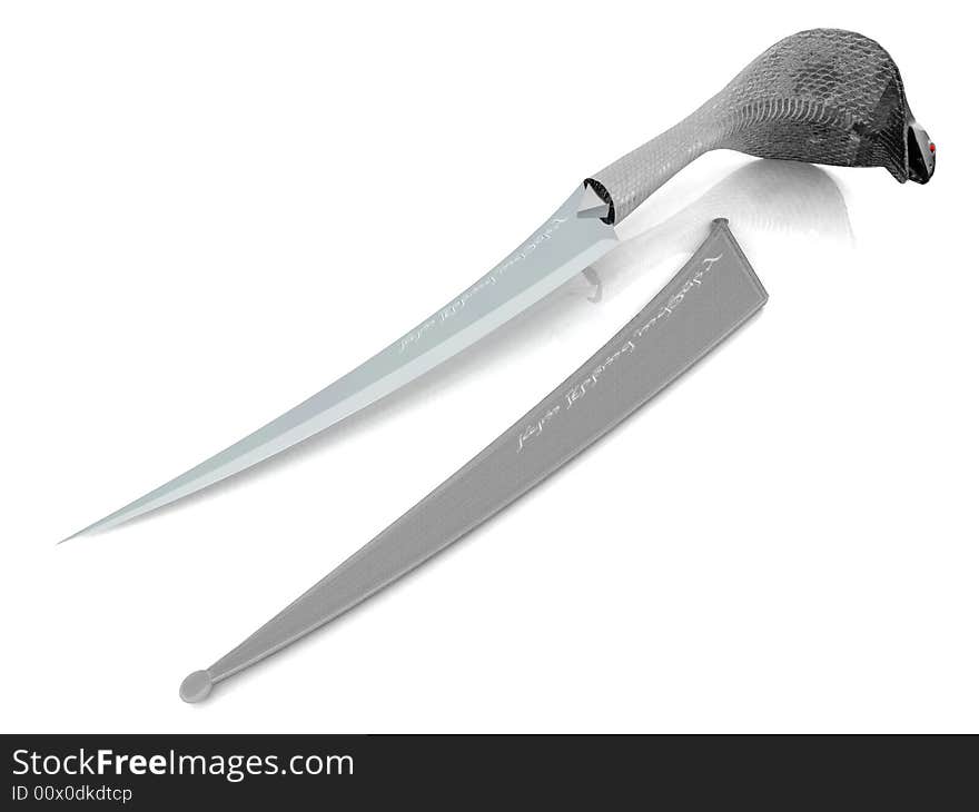 Exotic knife on a white background, 3D render