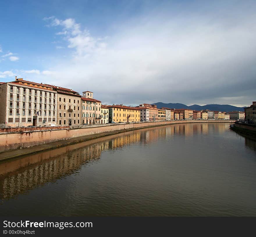 Pisa houses on Arno