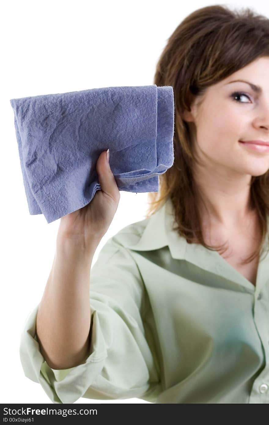 An image of nice woman with towel in her hand. An image of nice woman with towel in her hand