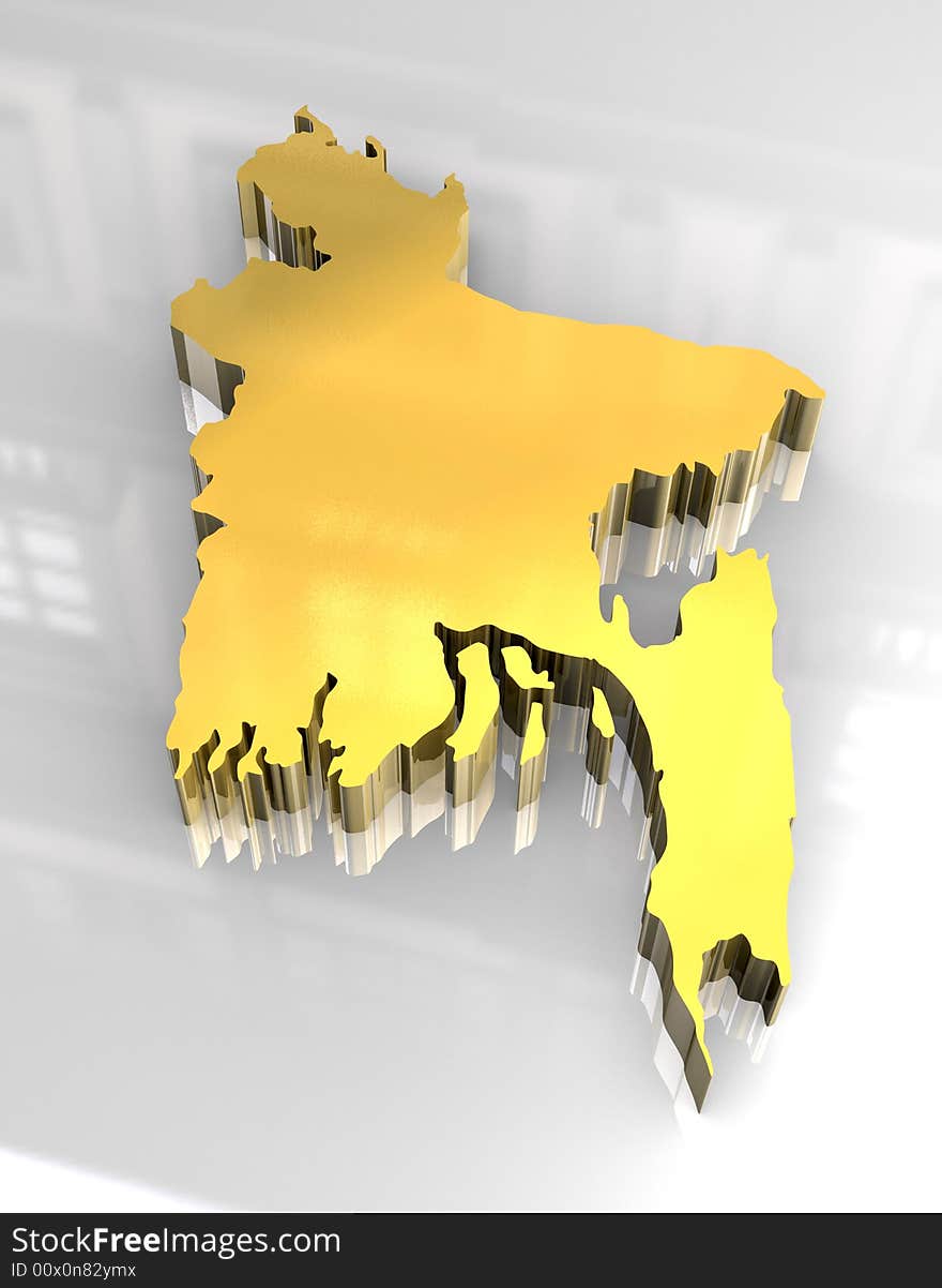 3d golden map of bangladesh