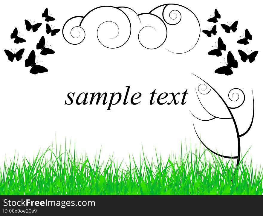 Illustration of abstract shapes grass and butterflies. Illustration of abstract shapes grass and butterflies