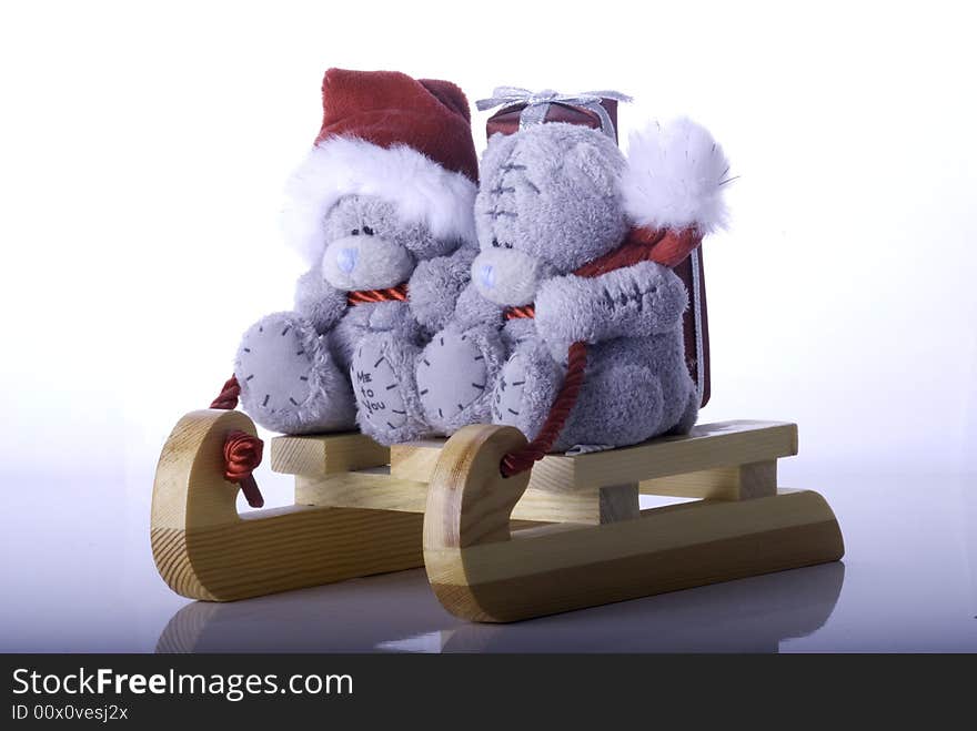 Two blue nose bears on a sleigh. Two blue nose bears on a sleigh