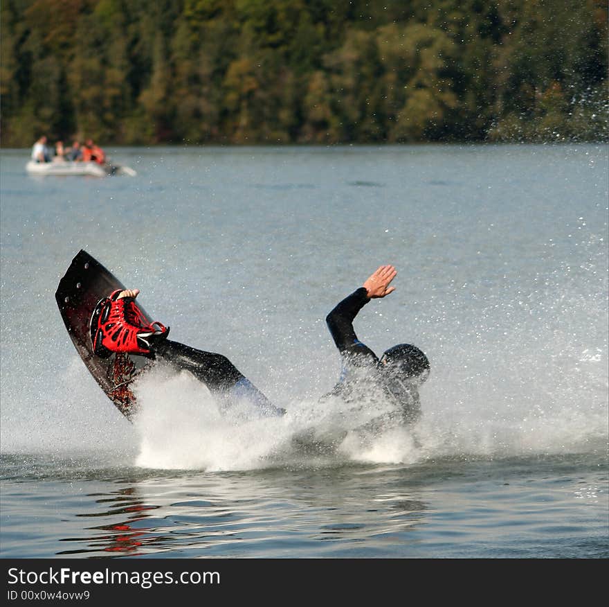 Man Catching Air on a Wakeboard. Man Catching Air on a Wakeboard