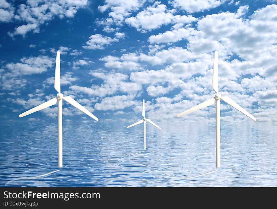 Wind turbines farm. Alternative energy concept.