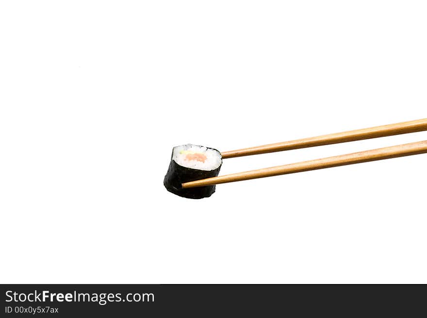 Two chopsticks with roll