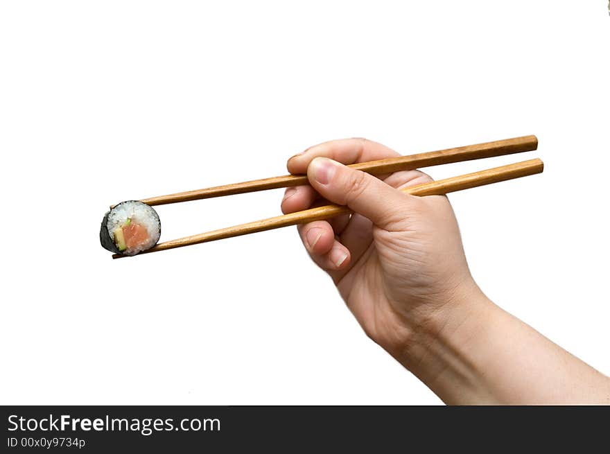 Roll holded by chopsticks