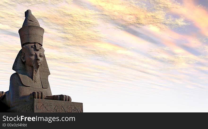 Antique Egyptian sphinx on quay of the river. Saint-Petersburg, Russia