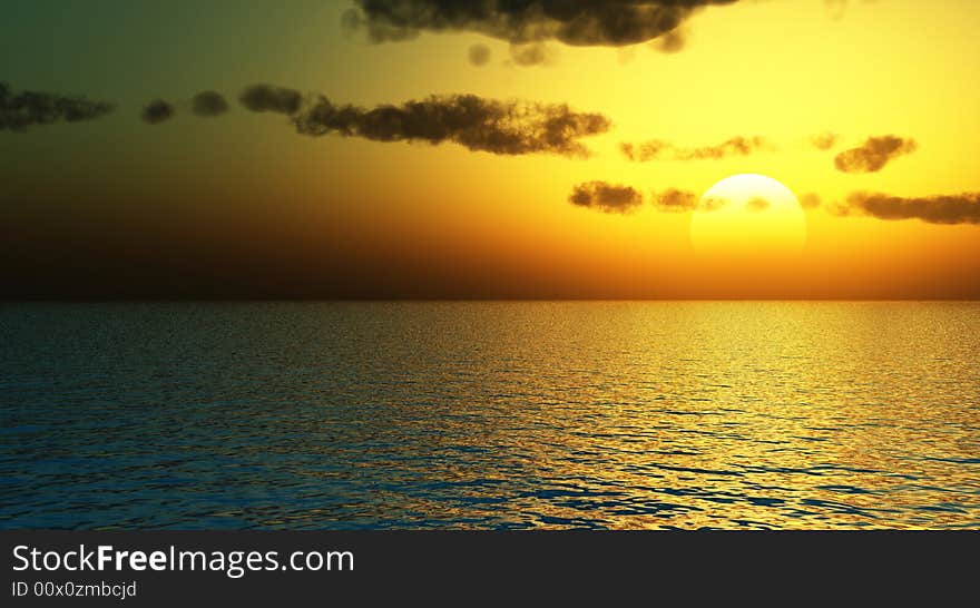 Beautiful sea and sky at sunset - digital artwork. Beautiful sea and sky at sunset - digital artwork