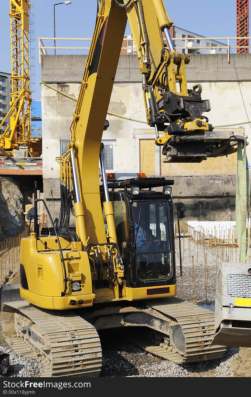 Bulldozer inside building site