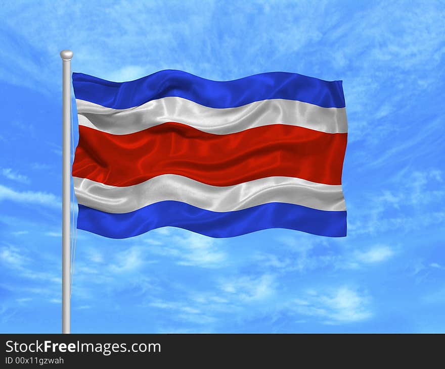 Illustration of waving Costa Rican Flag on blue sky. Illustration of waving Costa Rican Flag on blue sky