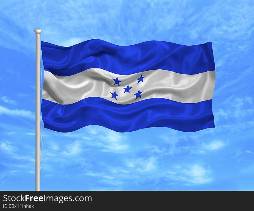 Illustration of waving Honduran Flag on blue sky. Illustration of waving Honduran Flag on blue sky