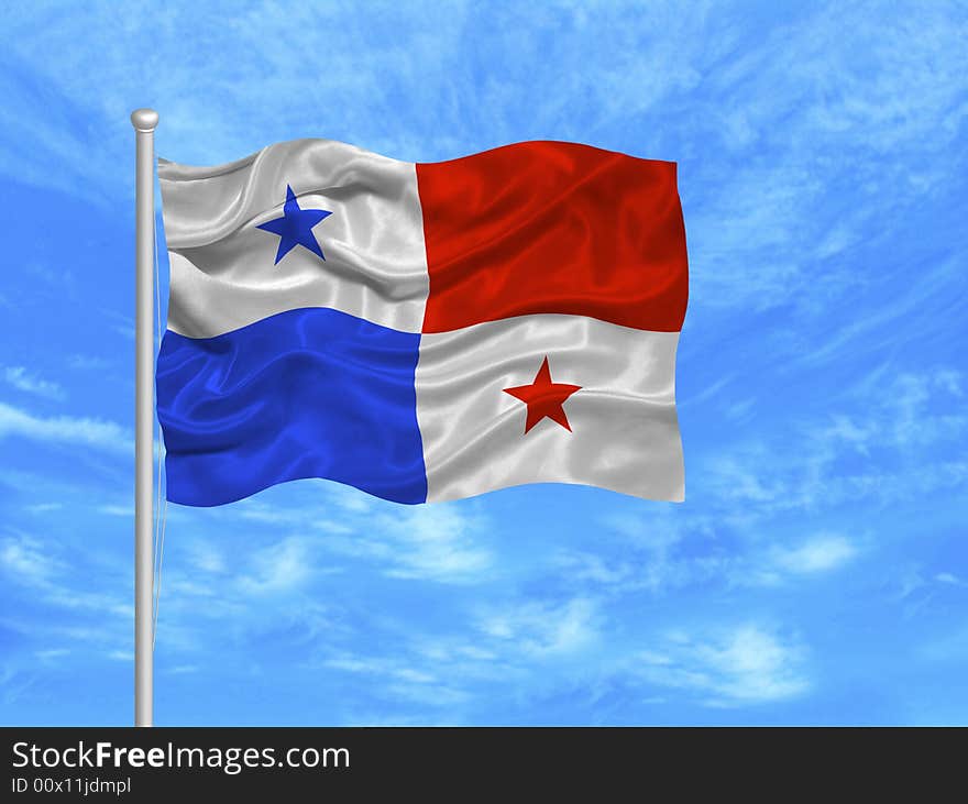 Illustration of waving Panamanian Flag on blue sky. Illustration of waving Panamanian Flag on blue sky