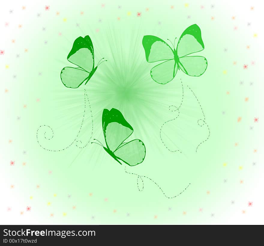 Butterfly fly on green background