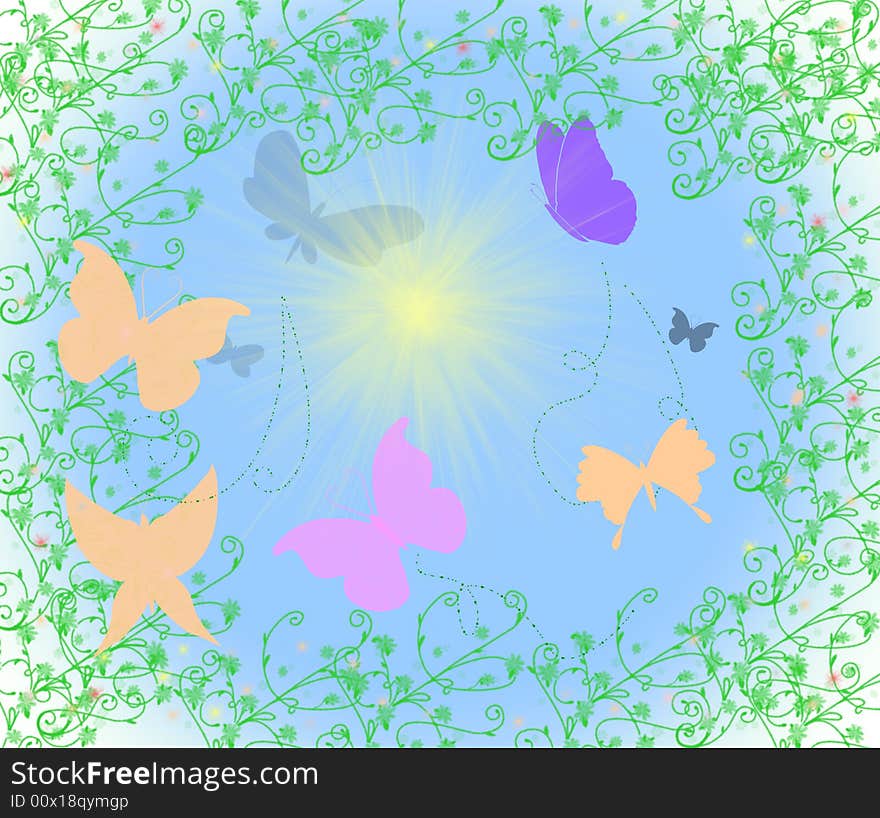 Many butterfly and green frame