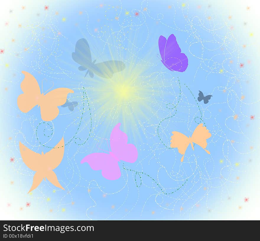 Many beautiful butterfly on light