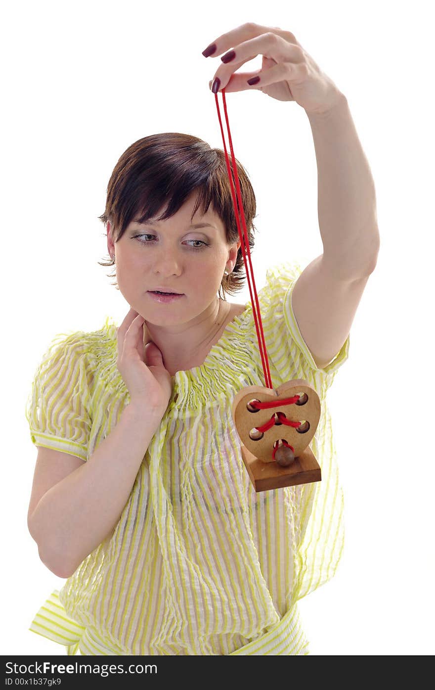 Woman With Wooden Heart On The Branch