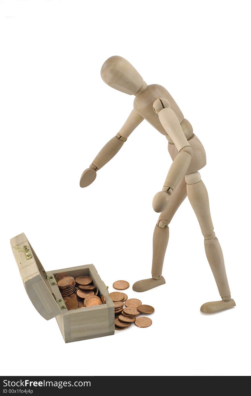 Wooden figurines against white background