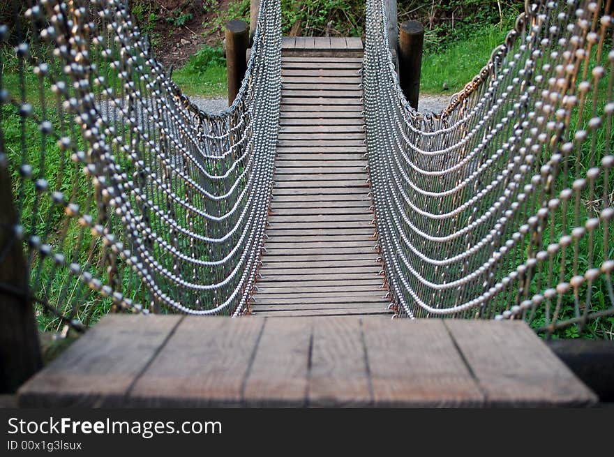 An old wood bridge at river