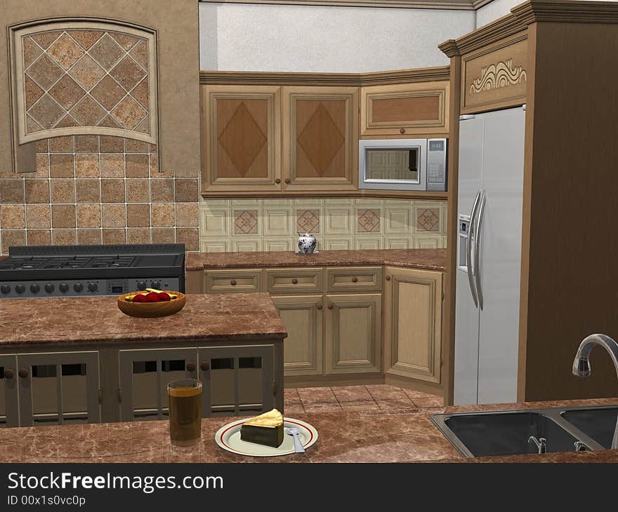 Contemporary, residential kitchen. 3 Dimensional models, computer generated image. Contemporary, residential kitchen. 3 Dimensional models, computer generated image.