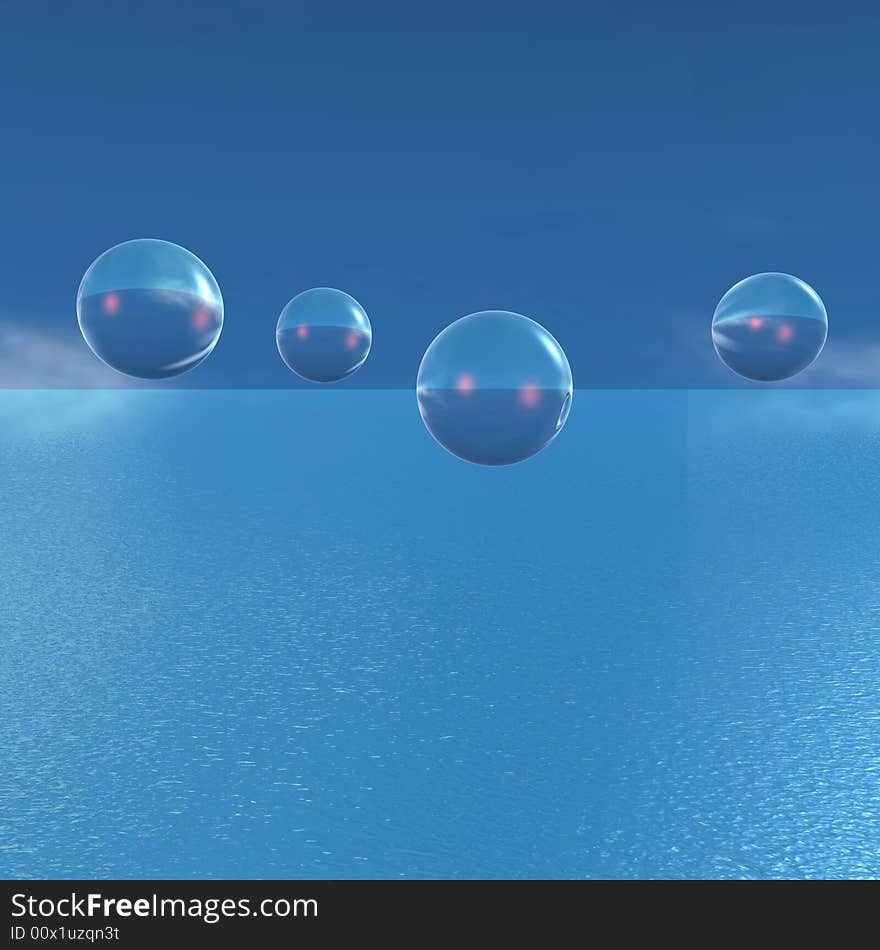 Glass Balls, Sky and Water