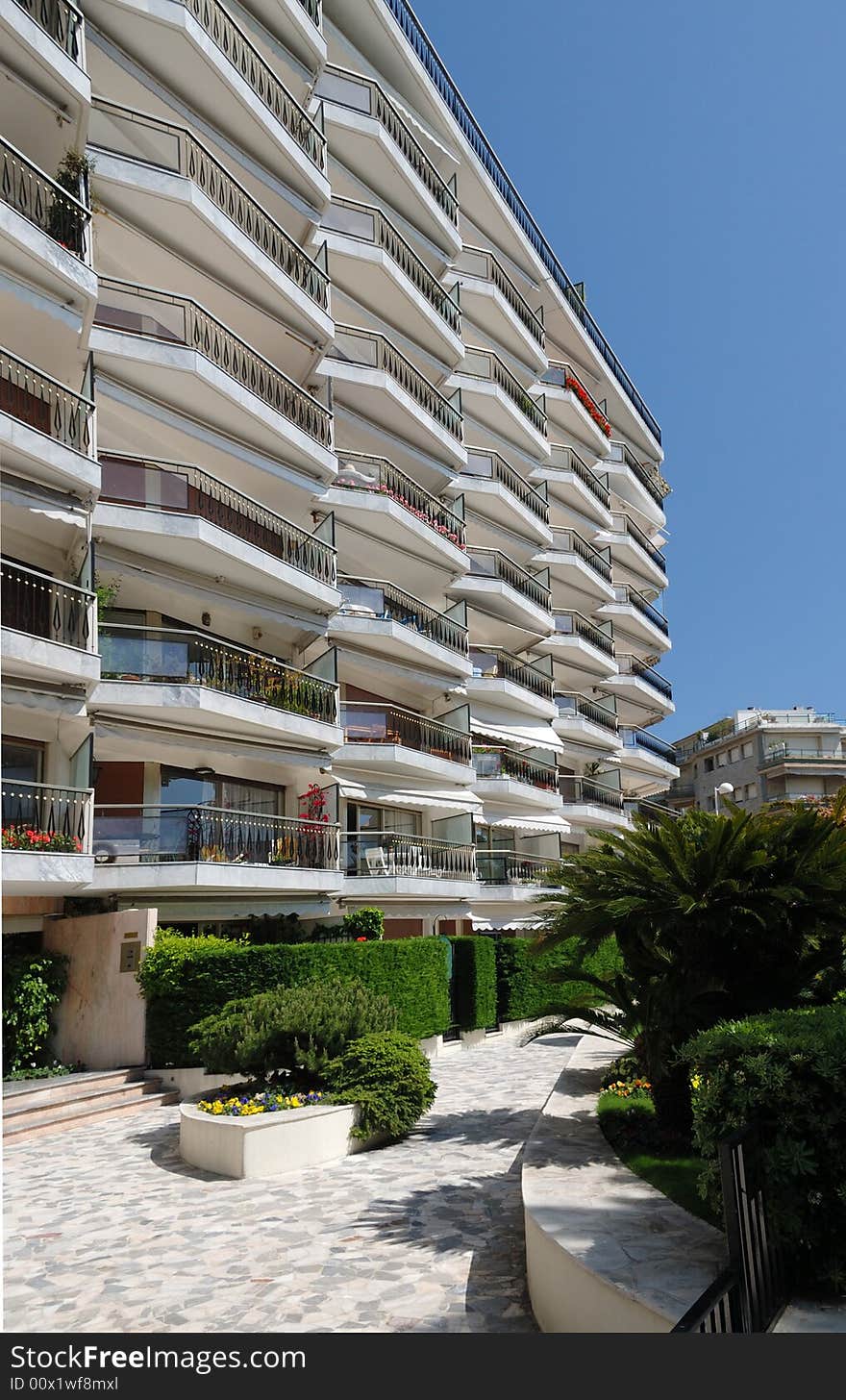 Modern hotel against blue sky, Cannes