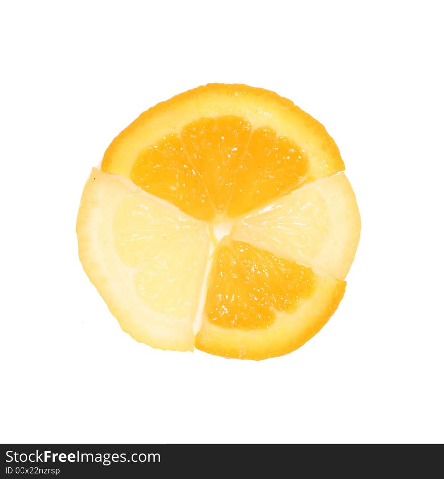 Orange and lemon segments as a pie chart. Orange and lemon segments as a pie chart