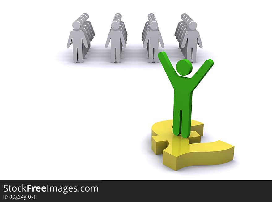 Rendered Illustration, representing Teamwork, success and standing out from the crowd. Rendered Illustration, representing Teamwork, success and standing out from the crowd