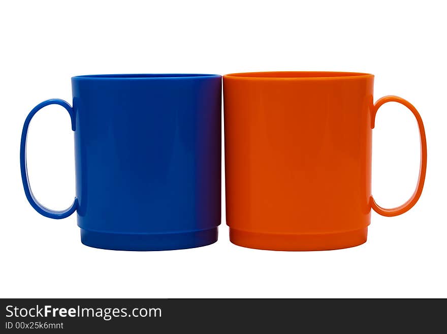 Dark blue and orange mug on a white background