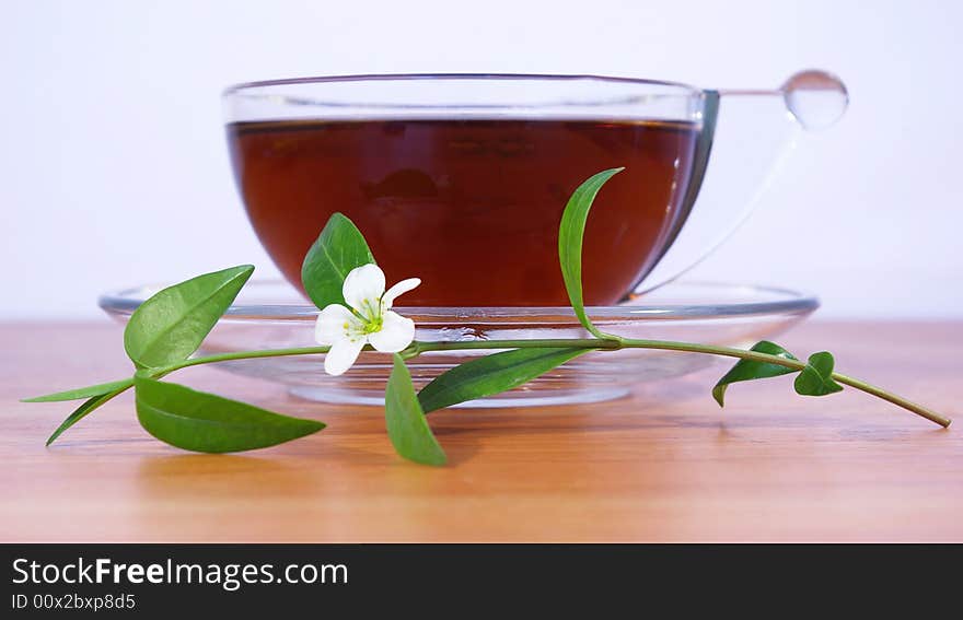 Bouquet of spring flowers and cup of tea. Bouquet of spring flowers and cup of tea