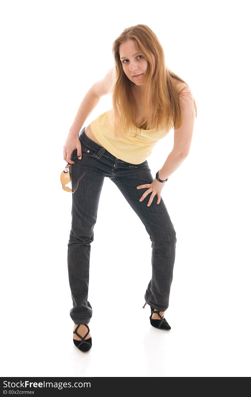 The young attractive girl isolated on a white background