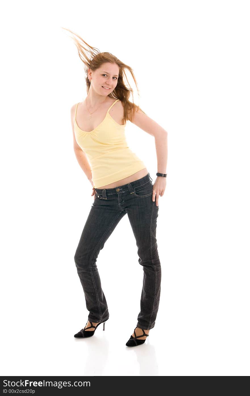 The young attractive girl isolated on a white background