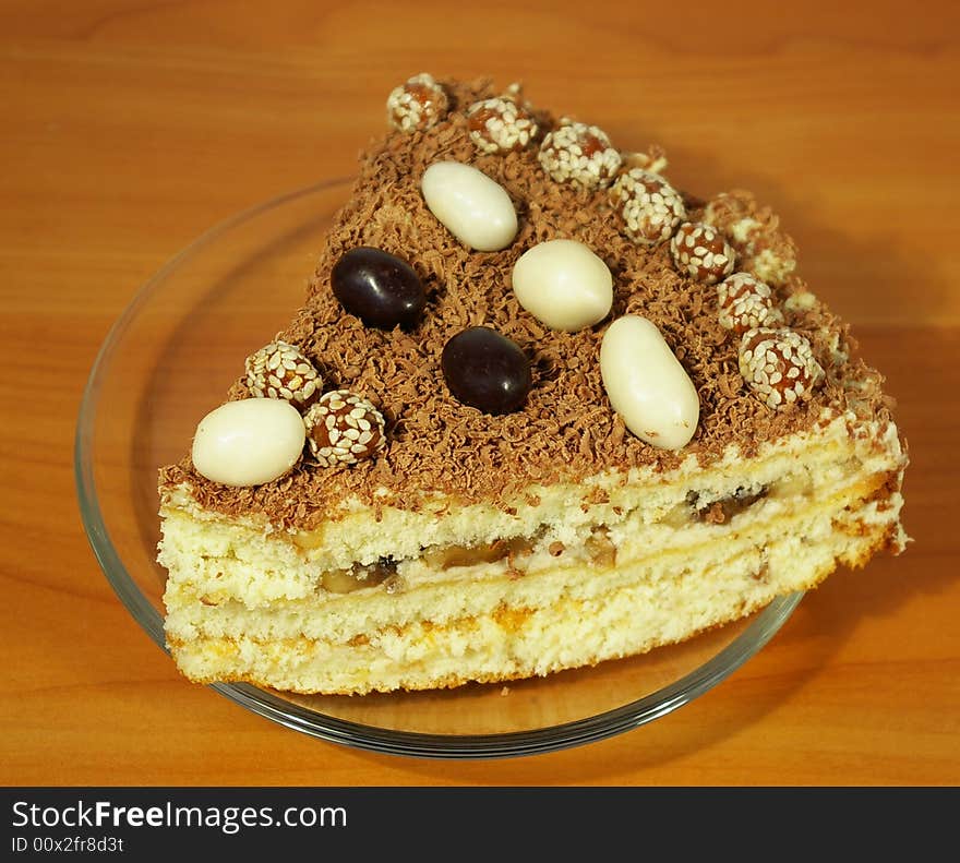 Sweet dessert - chocolate cake on a plate