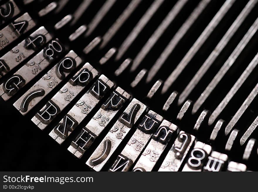 Closeup of letter and signs on old dusty typewriter. Closeup of letter and signs on old dusty typewriter